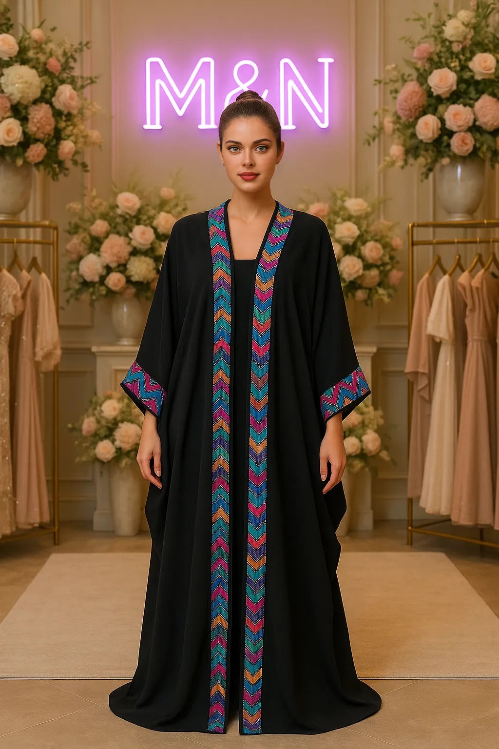 A one-of-a-kind abaya crafted for discerning women with impeccable taste.(In-Store Purchase Only) عباءة فريدة من نوعها مصممة للسيدات اللواتي يبحثن عن التميز والأناقة.